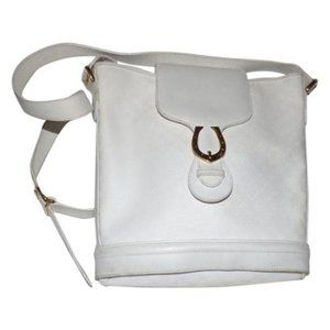 Gucci Vintage White Bucket Bag Small G Logo Coated Canvas And White Leather